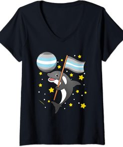 Womens Orca In Space Demiboy Pride V-Neck T-Shirt